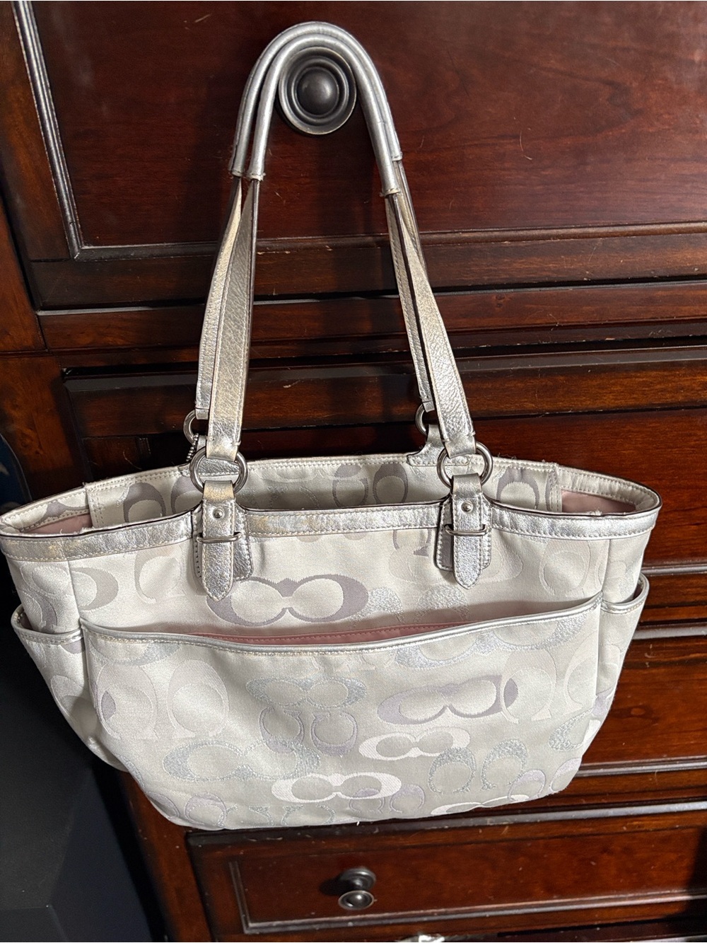 Beautiful Coach Silver and Light Gray Signature Tote with Metallic Trim - Picture 9 of 9